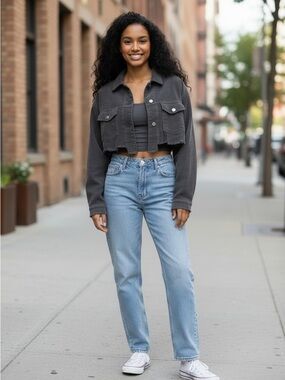POL Corduroy Black Cropped Jacket